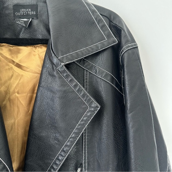 Urban Outfitters Black Faux Leather Jacket with White Stitching - Picture 6 of 10
